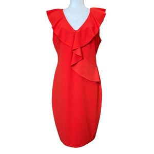 Alexia Admor Women's sleeveless red sheath dress with ruffle accent, Sz L